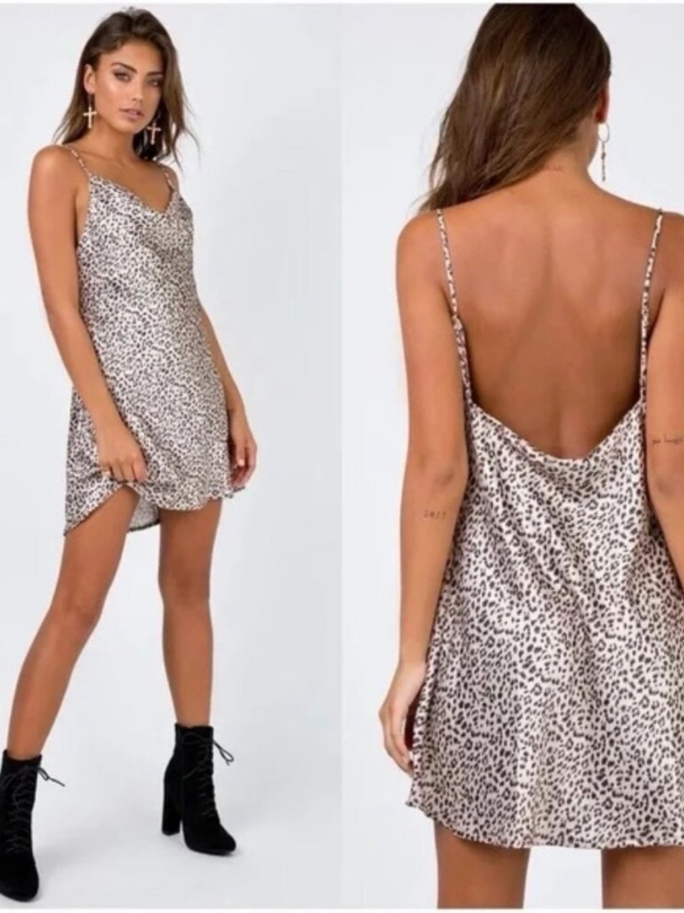NWT Princess Polly Leopard Print Slip Mini Dress in Beige
